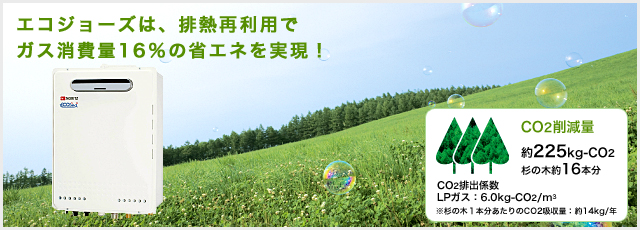 エコジョーズは、排熱再利用で
ガス消費量16%の省エネを実現!